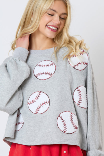 Baseball Towel & Sequins Embroidery Sweatshirt