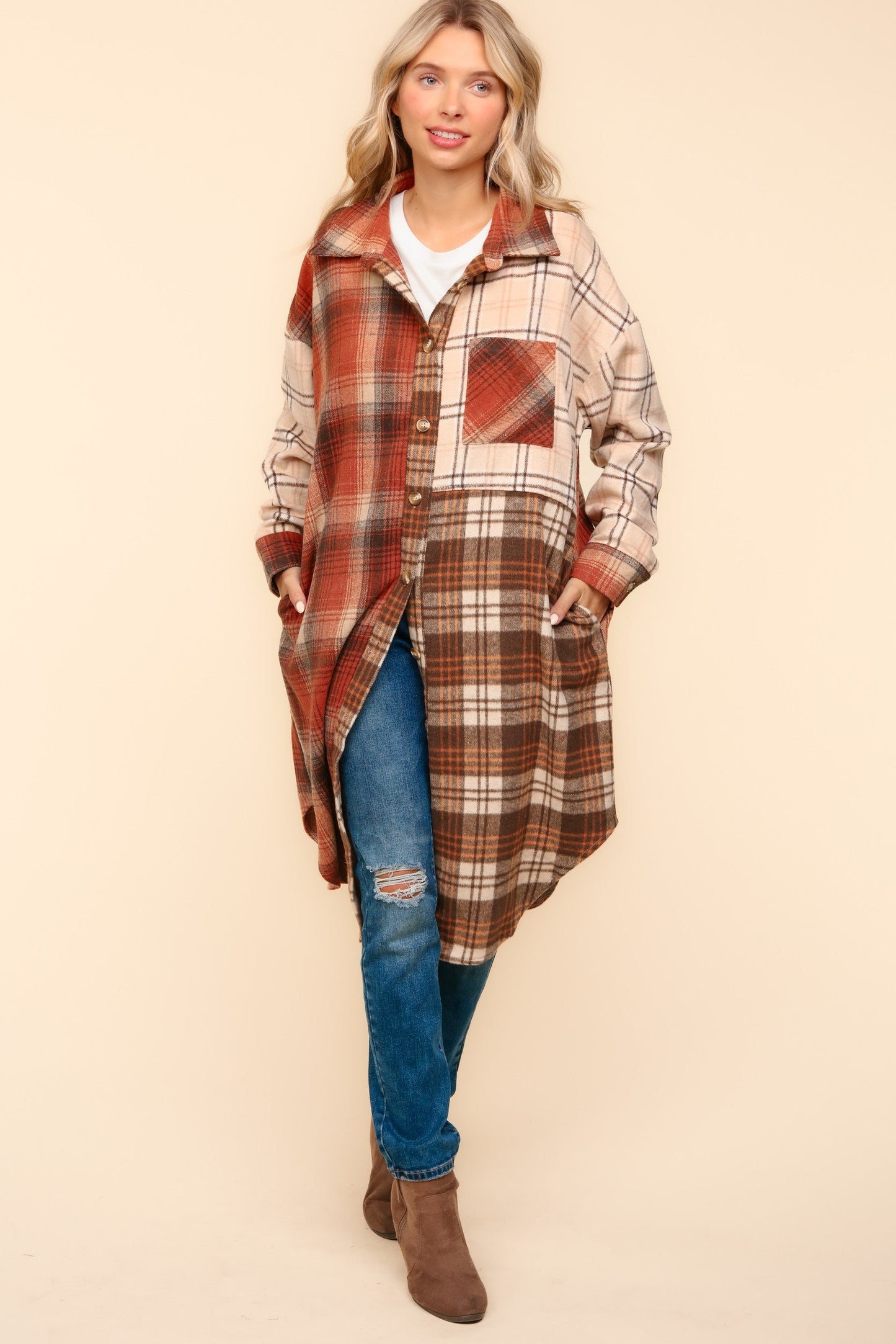 Flannel Plaid Oversized Shacket with Pockets