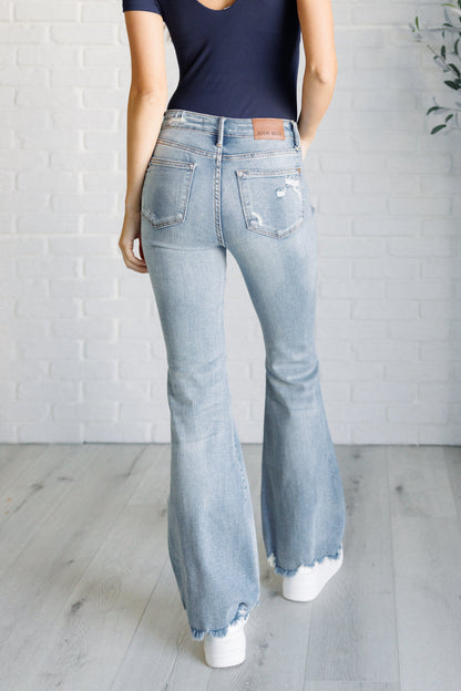 Judy Blue: Caroline Mid Rise Control Top Distressed Flare Jeans